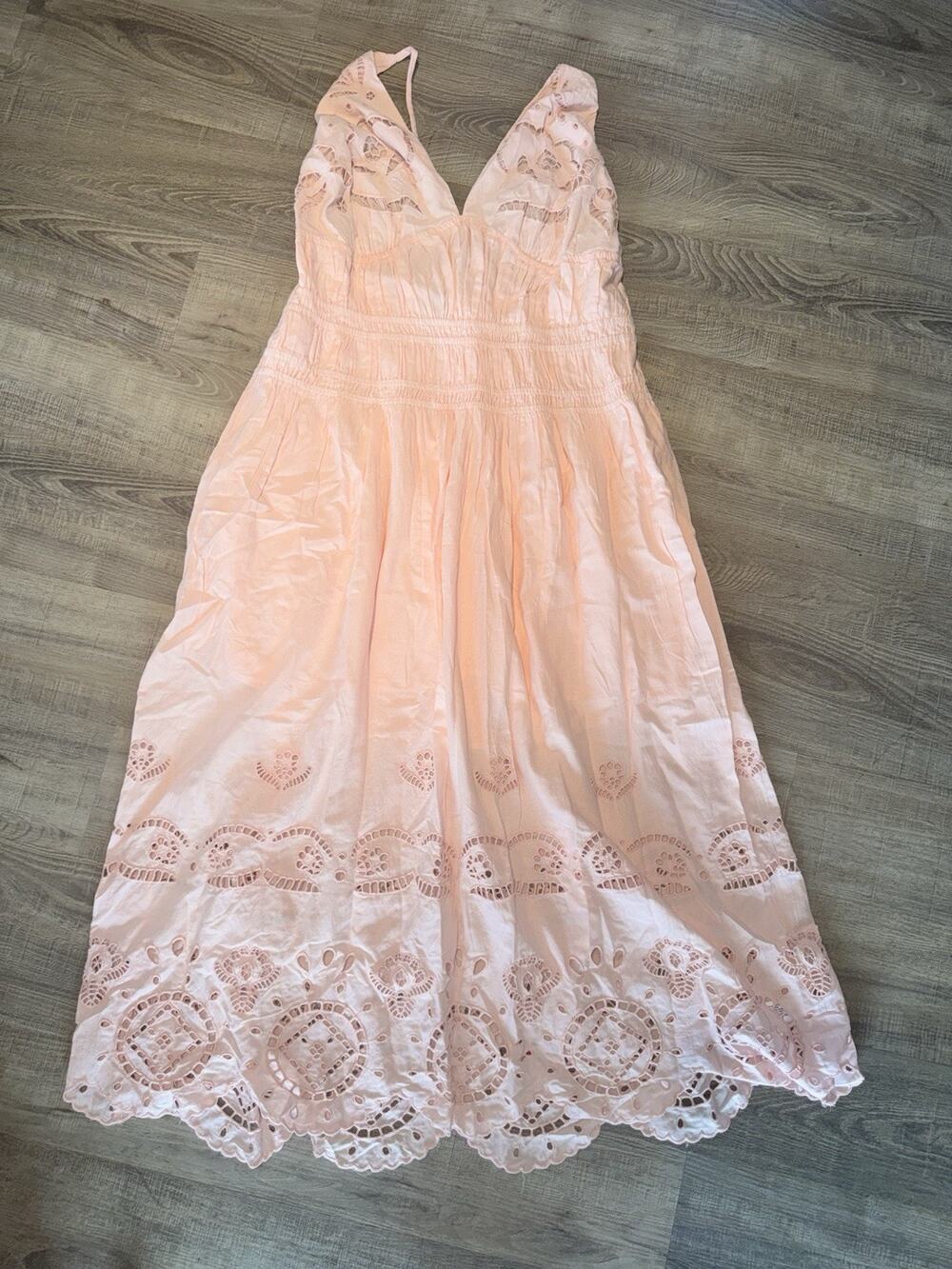 Future Collective Women’s 1X Pink Eyelet Embroidered Midi Dress Sleeveless NWT